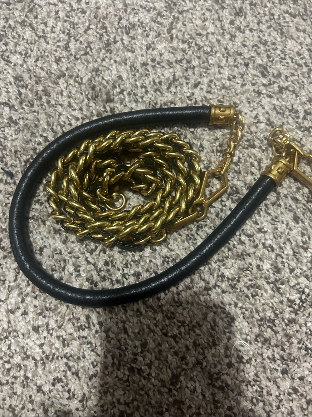 Black and Gold Leather-Trim Chain Strap - Picture 4 of 7